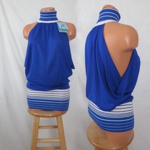 MARCIANO silk top indian ocean blue knit NWT sz M